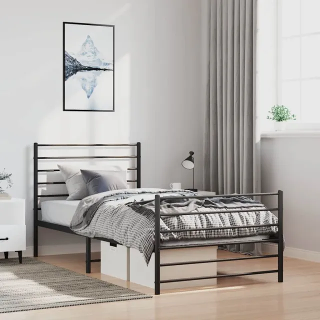 vidaXL Bedframe met hoofd- en voeteneinde metaal zwart 100x200 cm
