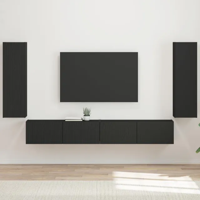 vidaXL TV Wandkast Set 4 st Zwart Bewerkt hout, foto 2