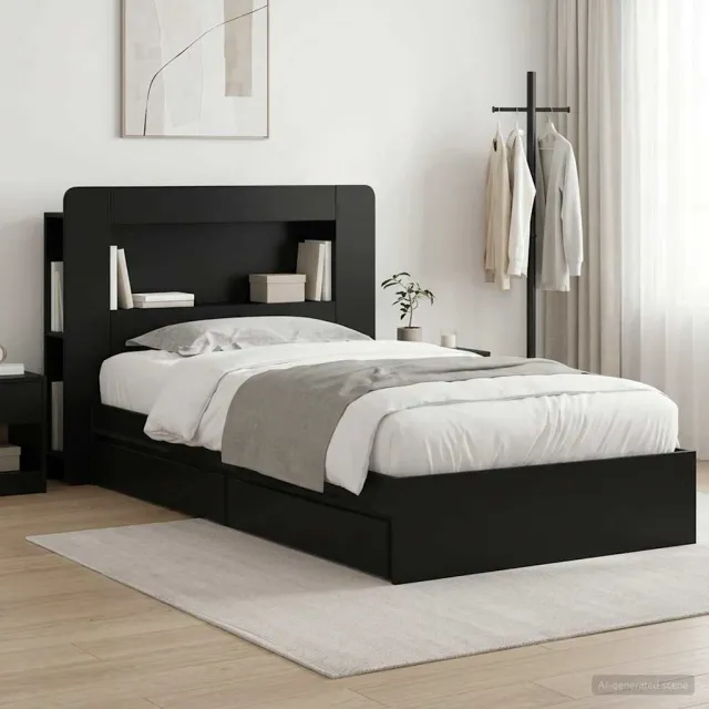 vidaXL Bedframe met opslag met lade Zwart 90 x 190 cm Bewerkt hout