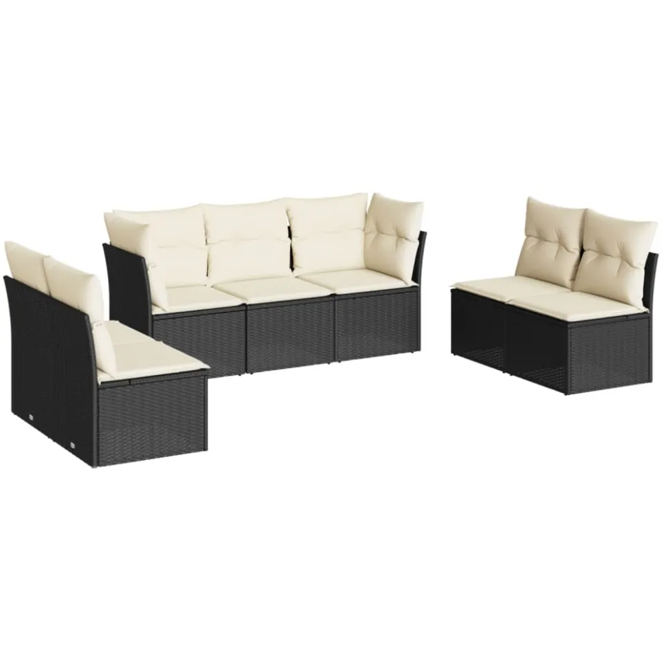 vidaXL 7-delige Loungeset met kussens poly rattan zwart