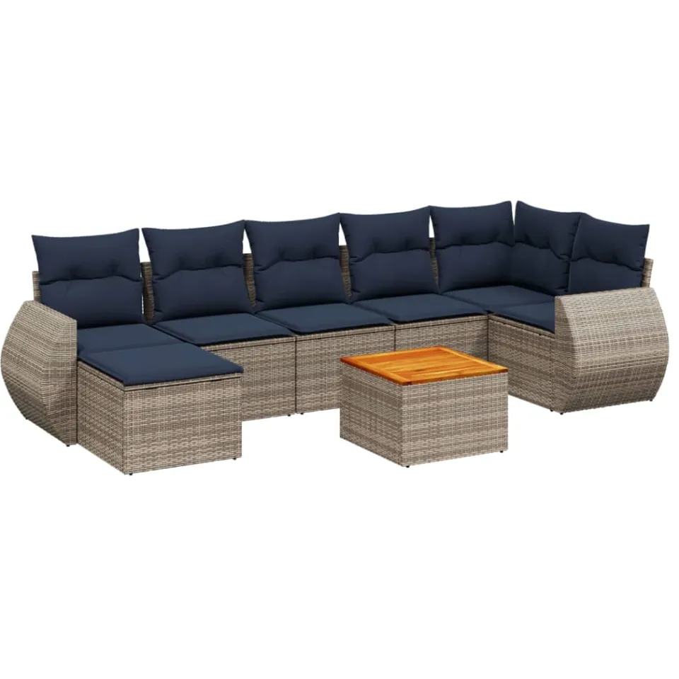 vidaXL 8-delige tuinbankset met kussens, grijs polyrotan, foto 3