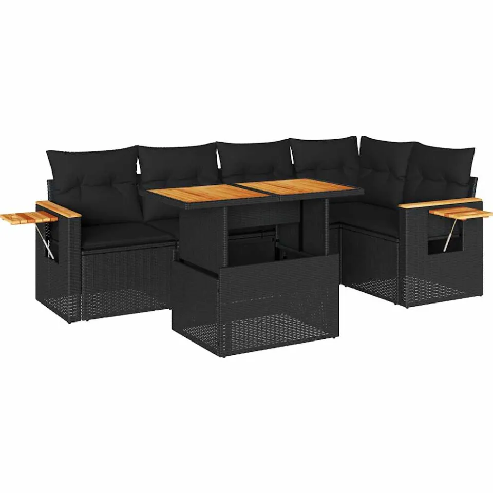 vidaXL 6-delige Loungeset met kussens poly rattan acacia zwart, foto 3