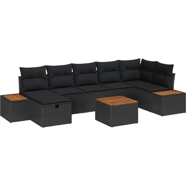 vidaXL Tuinbankenset 8 st Zwart poly rattan
