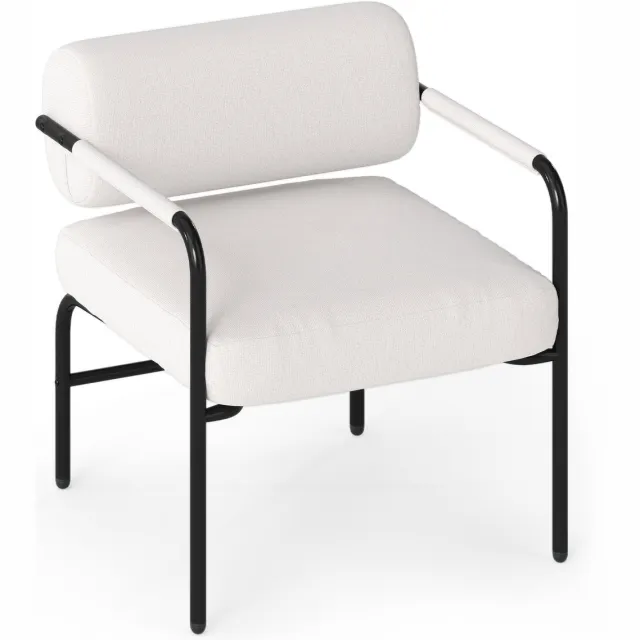 Costway Fauteuil, loungestoel, woonkamer, gevoerde accentstoel met armleuningen en metalen frame, moderne losse stoel, comfortabele relaxstoel voor woonkamer, slaapkamer, leesruimte Wit