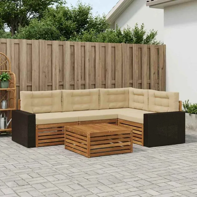 vidaXL Buiten bankenset 5 st 4-zits Natuurlijk en Beige