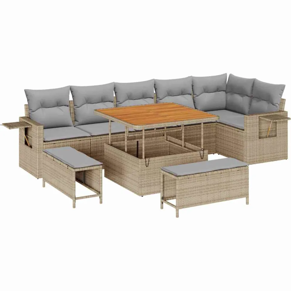 vidaXL Tuinbankenset 11 st Beige en Licht Grijs poly rattan, foto 4