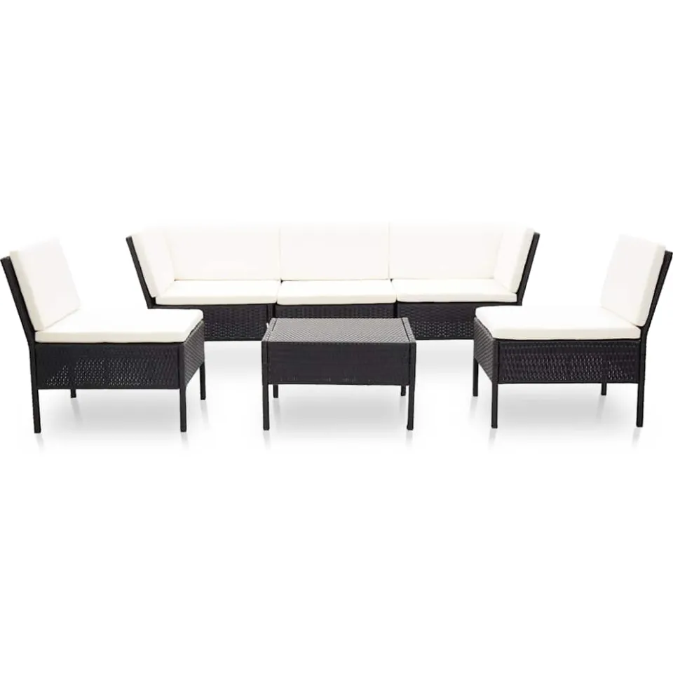 vidaXL 6-delige Loungeset met kussens poly rattan zwart, foto 2