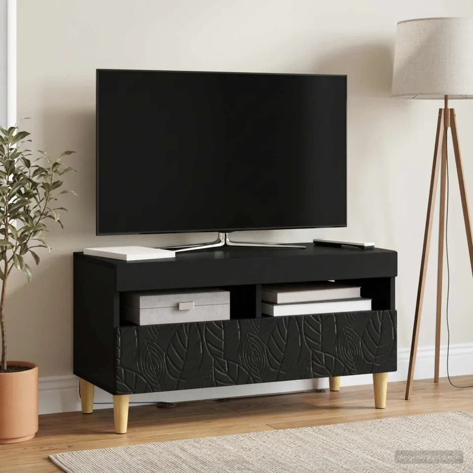 vidaXL LED tv-meubel Zwart Bewerkt hout, foto 4