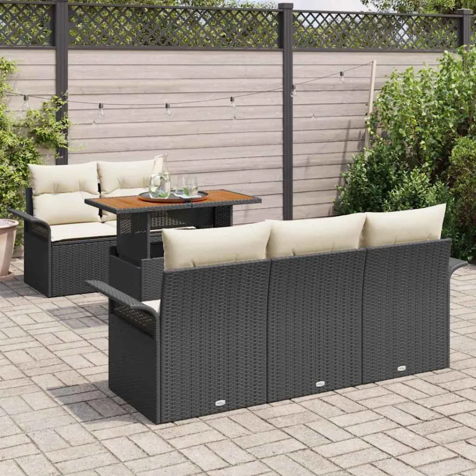 vidaXL Tuin Sofa Set 6 st Zwart Poly riet, foto 3
