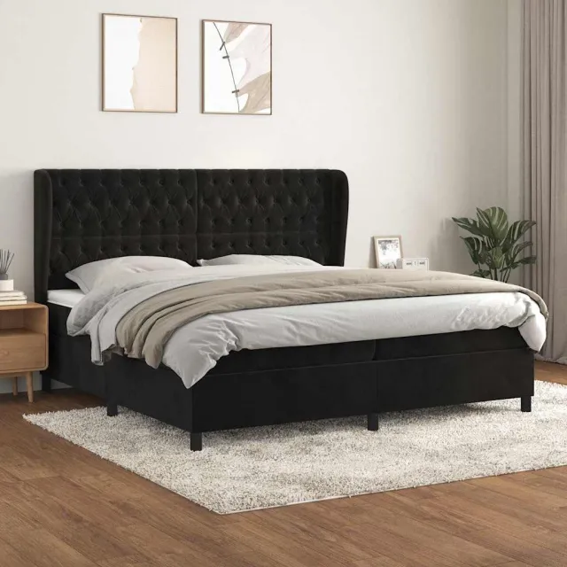 vidaXL Boxspring met matras fluweel zwart 200x200 cm