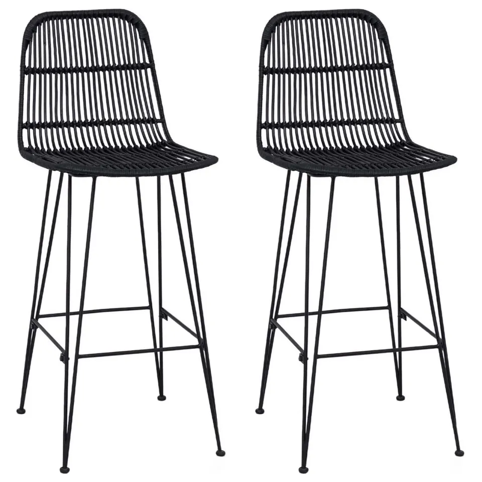 vidaXL Barkruk 2 st Zwart 44 x 55 x 109 cm Rattan en staal