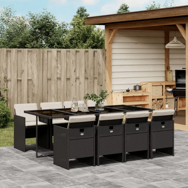 vidaXL 9-delige Tuinset poly rattan zwart