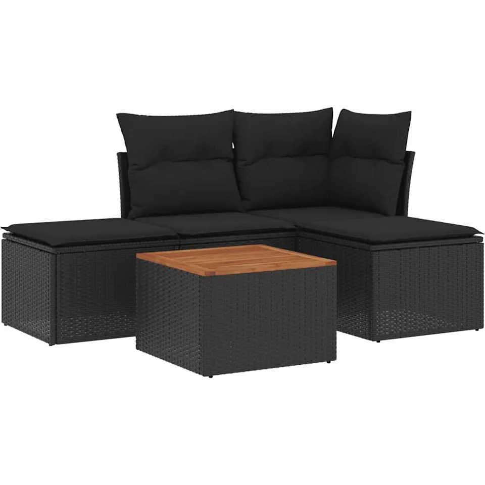 vidaXL 5-delige Loungeset met kussens poly rattan zwart, foto 3