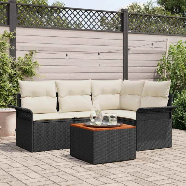 vidaXL Tuinbankenset 5 st Zwart poly rattan, foto 2