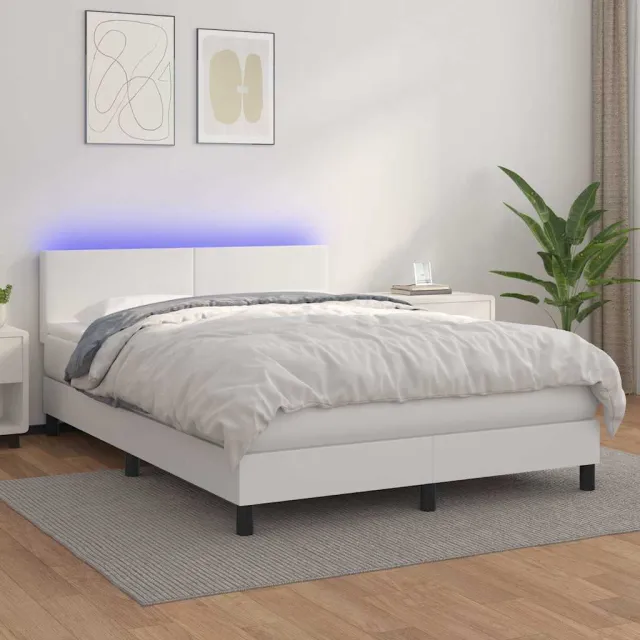 vidaXL Boxspring met matras en LED kunstleer zwart 140x190 cm Wit