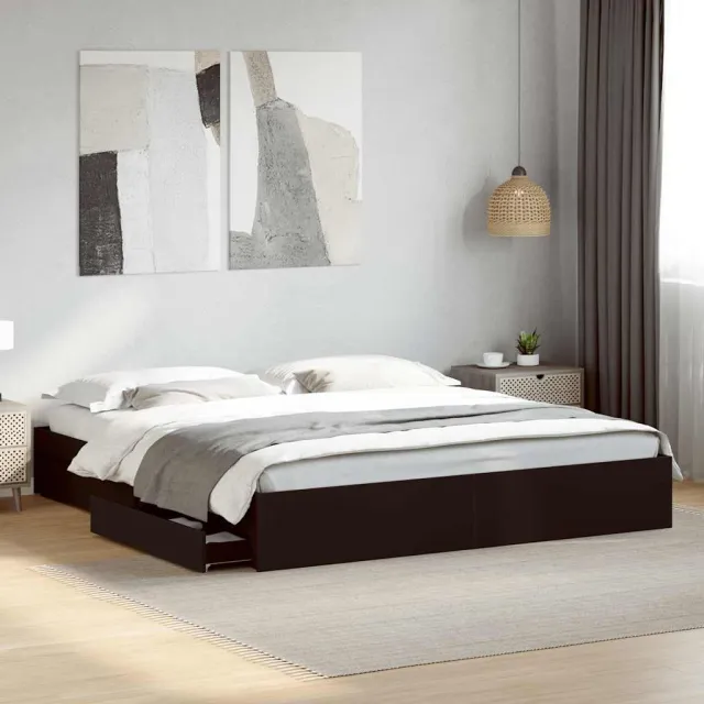 vidaXL Bedframe met lades bewerkt hout zwart 200x200 cm