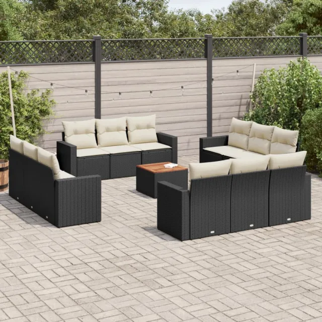 vidaXL 13-delige Loungeset met kussens poly rattan zwart, foto 2