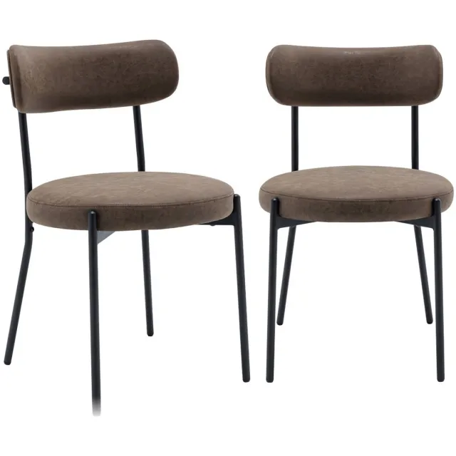 sweeek Set van twee metalen en kunstleer stoelen l 47 x b 49 x h 76,5cm - livia Bruin