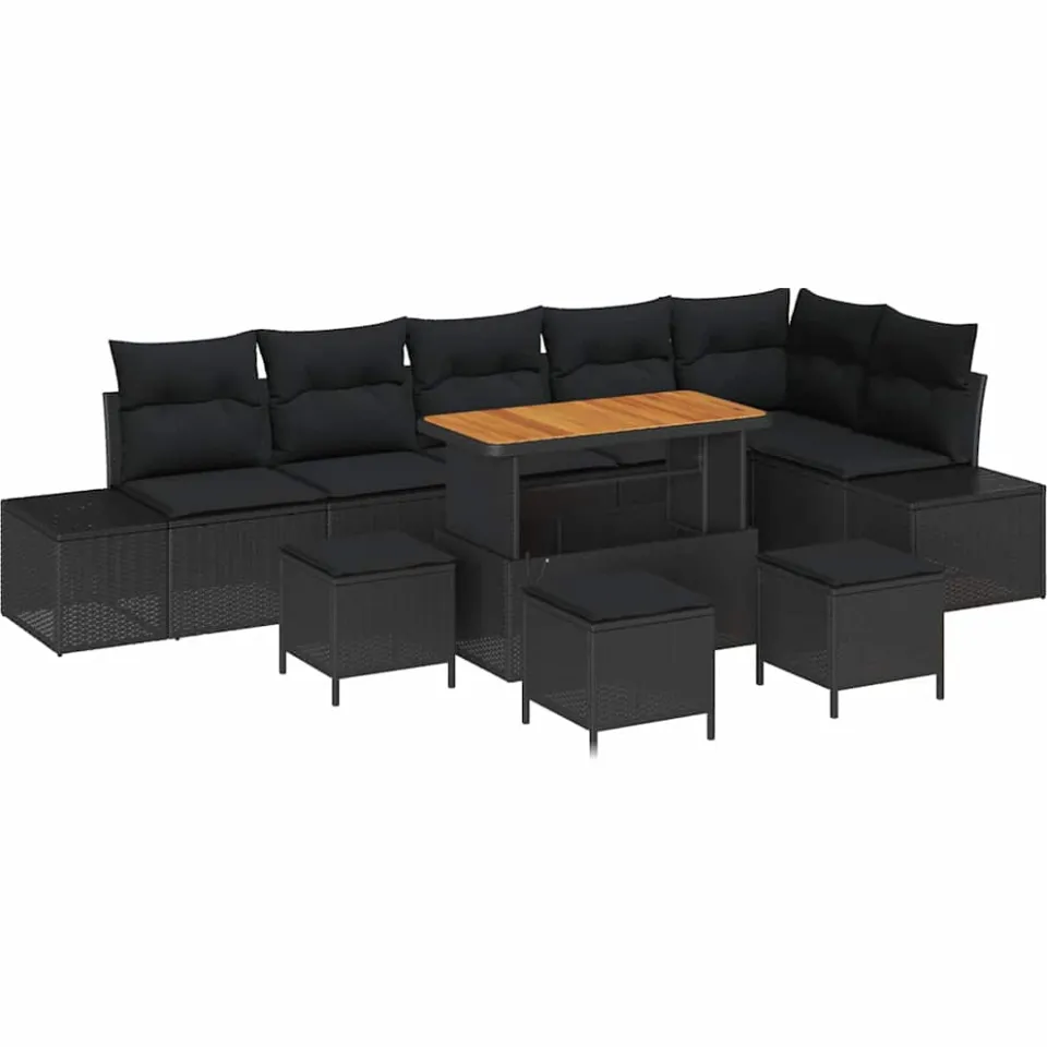 vidaXL Tuinbankenset 10 st Zwart poly rattan, foto 4
