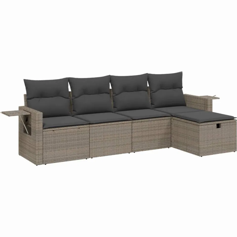 vidaXL 5-delige Loungeset met kussens poly rattan grijs, foto 3