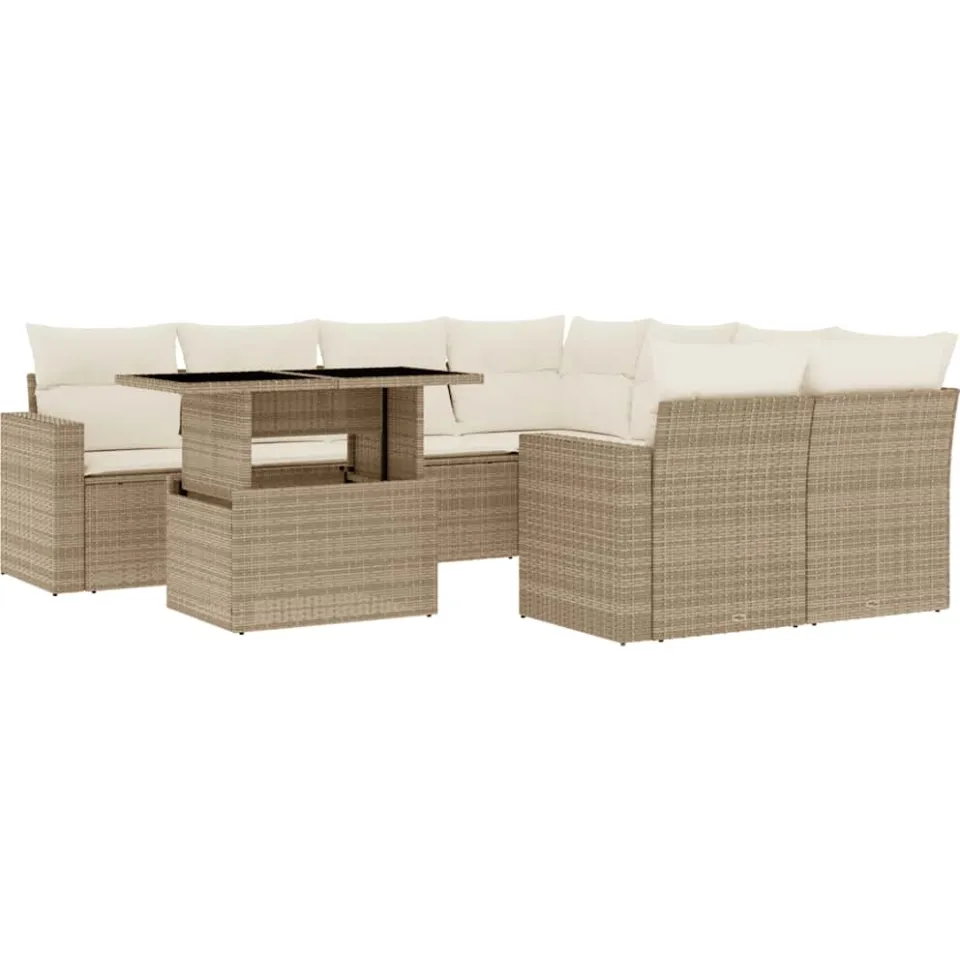 vidaXL 9-delige Loungeset met kussens poly rattan beige, foto 3