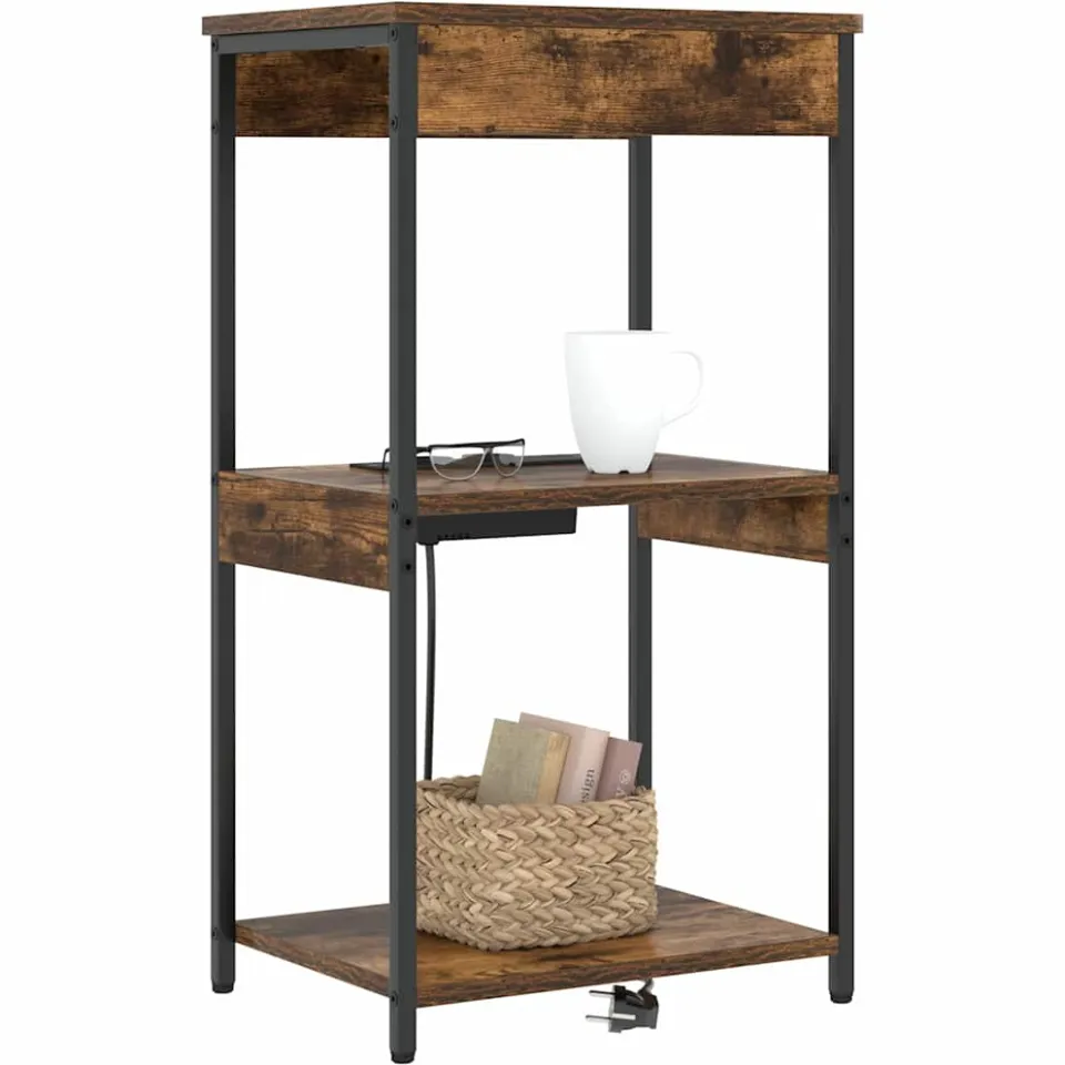 vidaXL Nachtkastje Gerookt eiken 41 x 31 x 76 cm Bewerkt hout Bruin