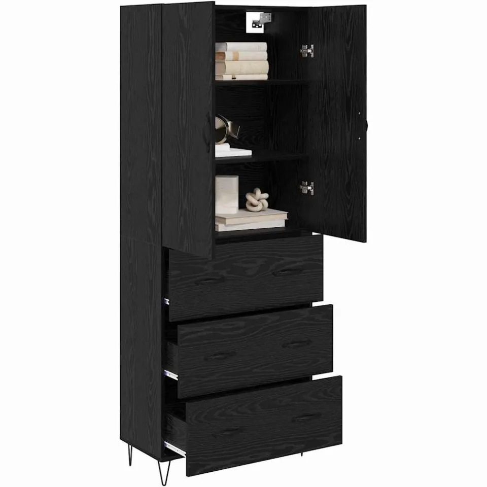 vidaXL Hoge kast 2 st Zwart Eiken 69,5 x 34 x 180 cm Bewerkt hout