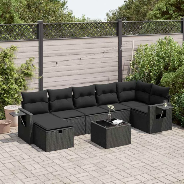vidaXL 8-delige Loungeset met kussens poly rattan zwart, foto 2