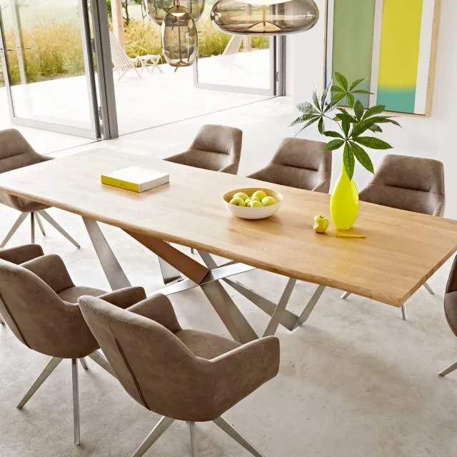 DELIFE Eetkamertafel Edge eiken natuur 260x100x2,5-3 Spider staal roestvrij staal Live-Edge Bruin