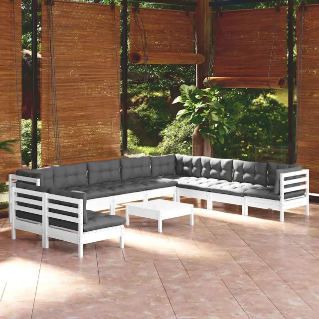 vidaXL 11-delige Loungeset met kussens massief grenenhout wit, foto 2