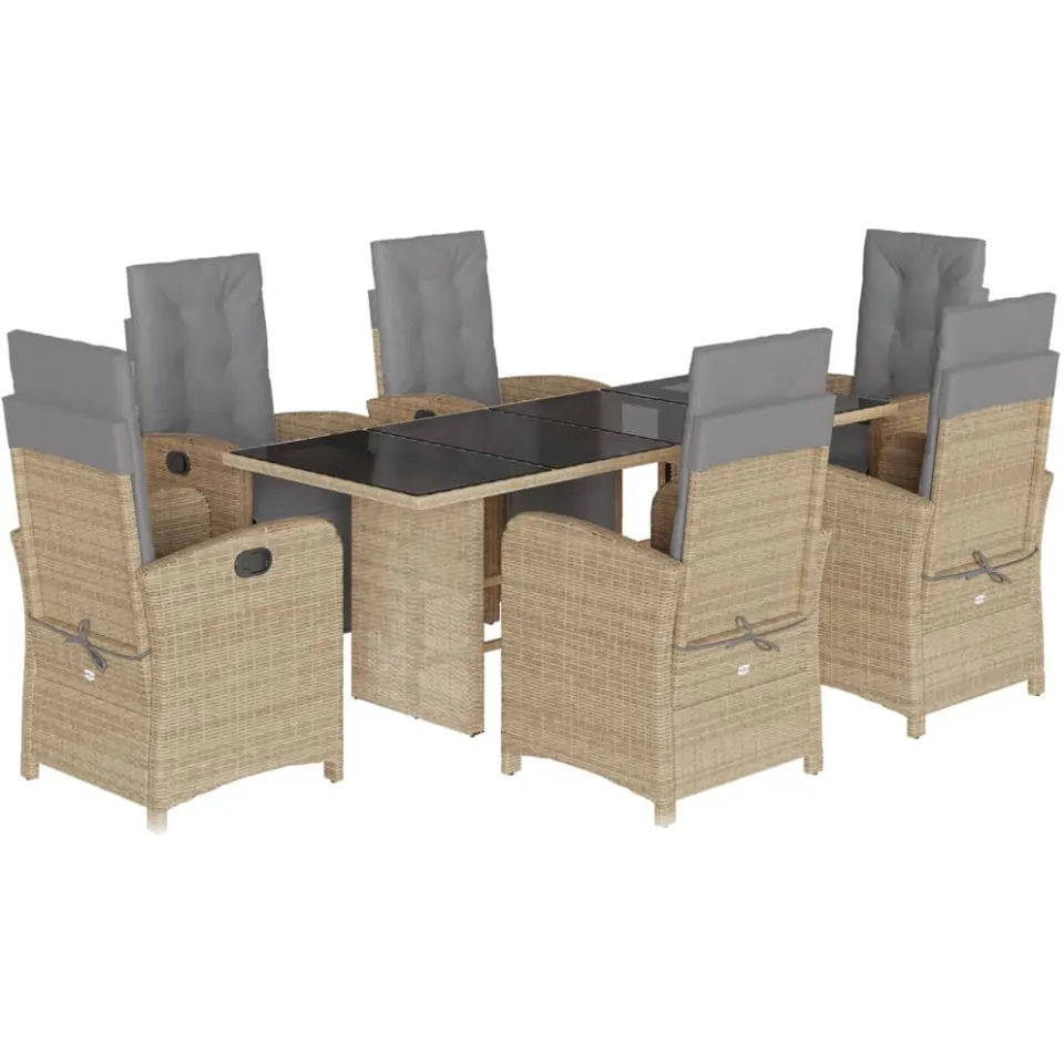 vidaXL 7-delige Tuinset met kussens poly rattan beige, foto 3