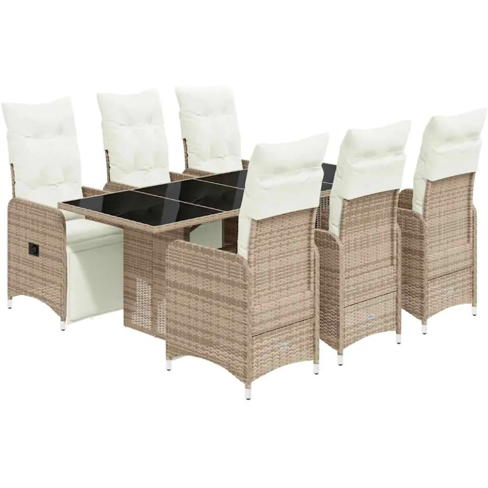 vidaXL 7-delige Bistroset met kussens poly rattan bruin