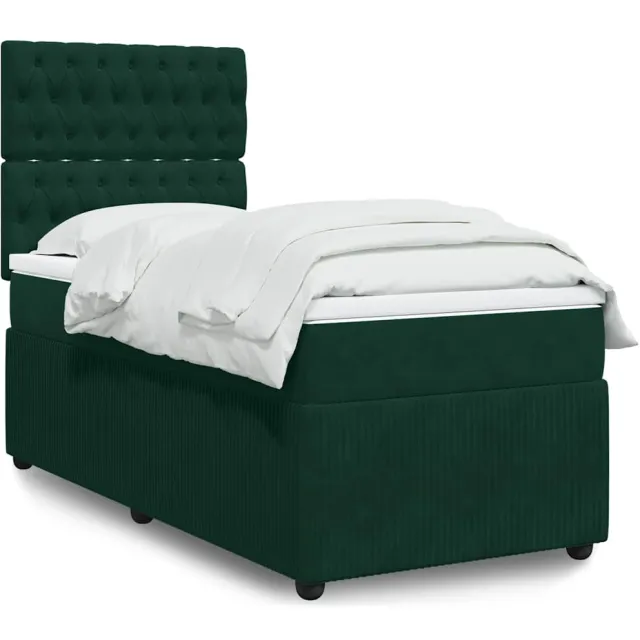 vidaXL Boxspring met matras fluweel donkergroen 90x200 cm groen