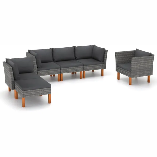 vidaXL 6-delige Loungeset poly rattan en eucalyptushout grijs, foto 2