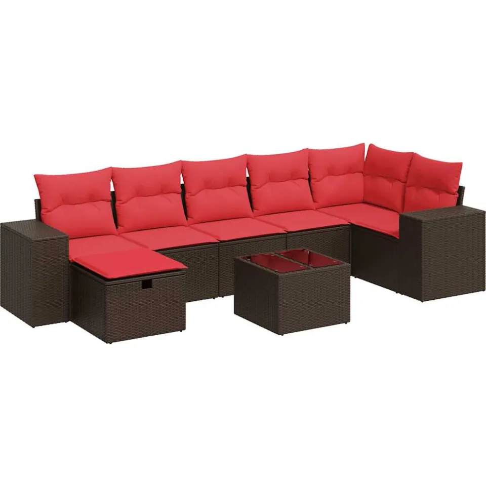 vidaXL 8-delige Loungeset met kussens poly rattan bruin, foto 3