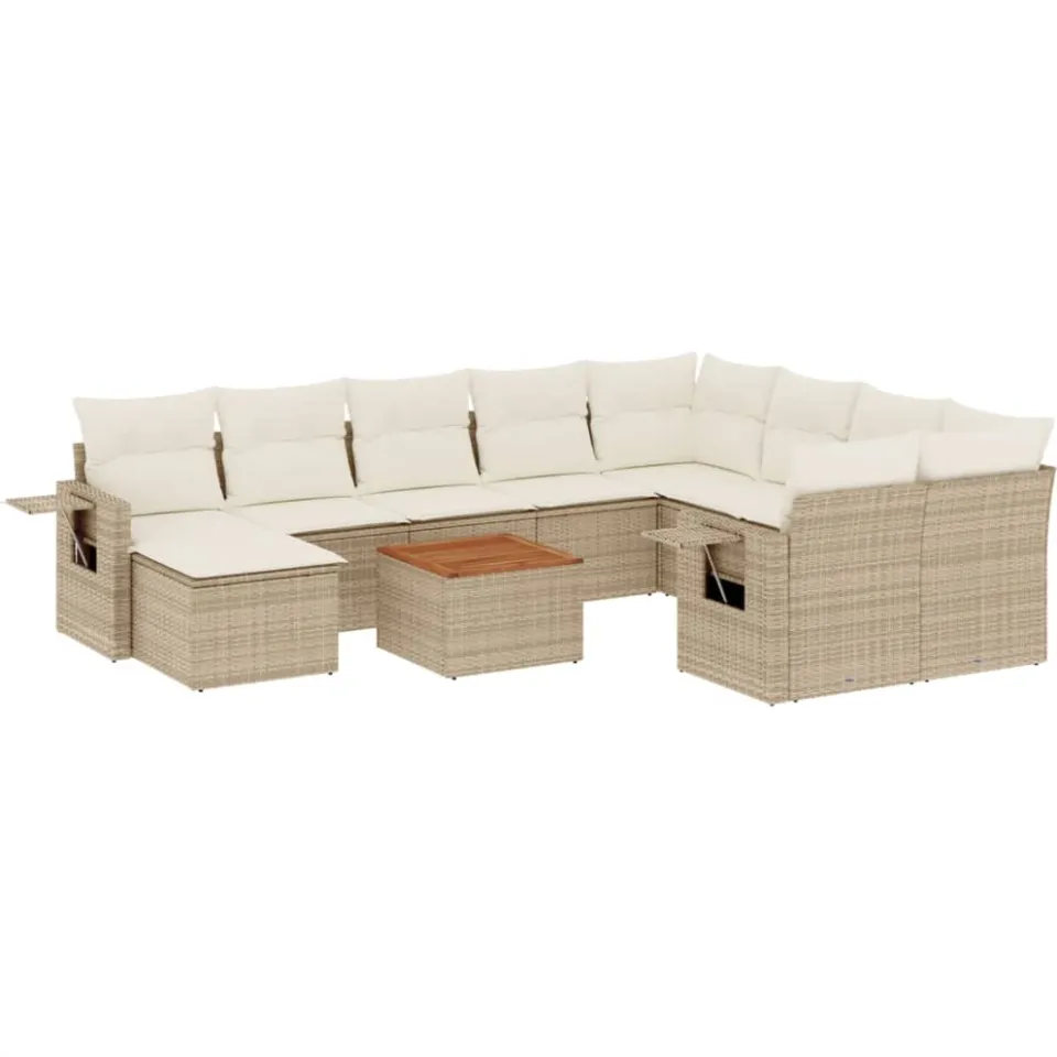 vidaXL 11-delige Tuinset met kussens poly rattan beige, foto 3