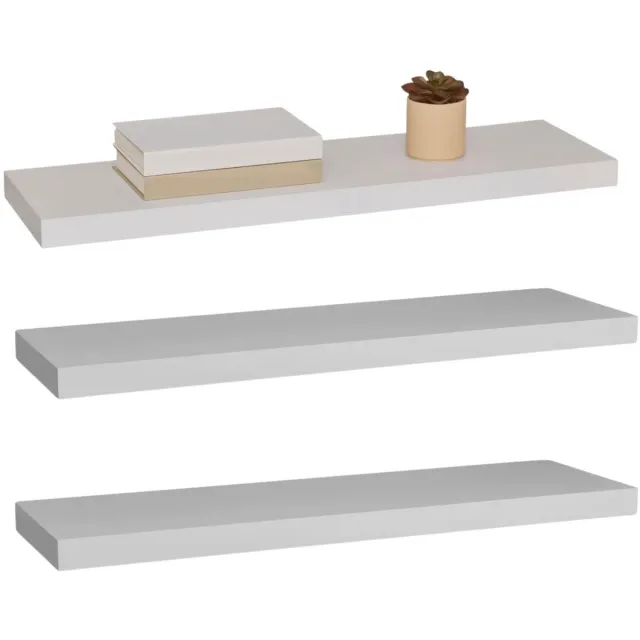 5Five® 5five Zwevende wandplank Bassline - 3x - wit - 80 cm - hout/MDF - boekenplank - muurplank - opbergplank - hangplank
