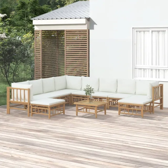 vidaXL 11-delige Loungeset met kussens bamboe crèmewit Bruin