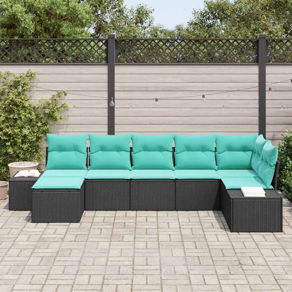 vidaXL Tuin Sofa Set 7 st Zwart en Turquoise poly rattan, foto 2