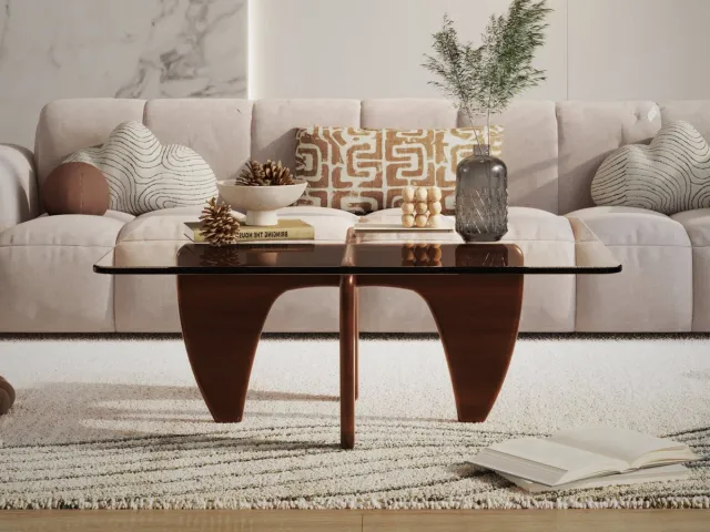 MEUBI Salontafel - Walnoot Hout - Glas - Tafel - Design Tafel - Coffee table - Koffietafel