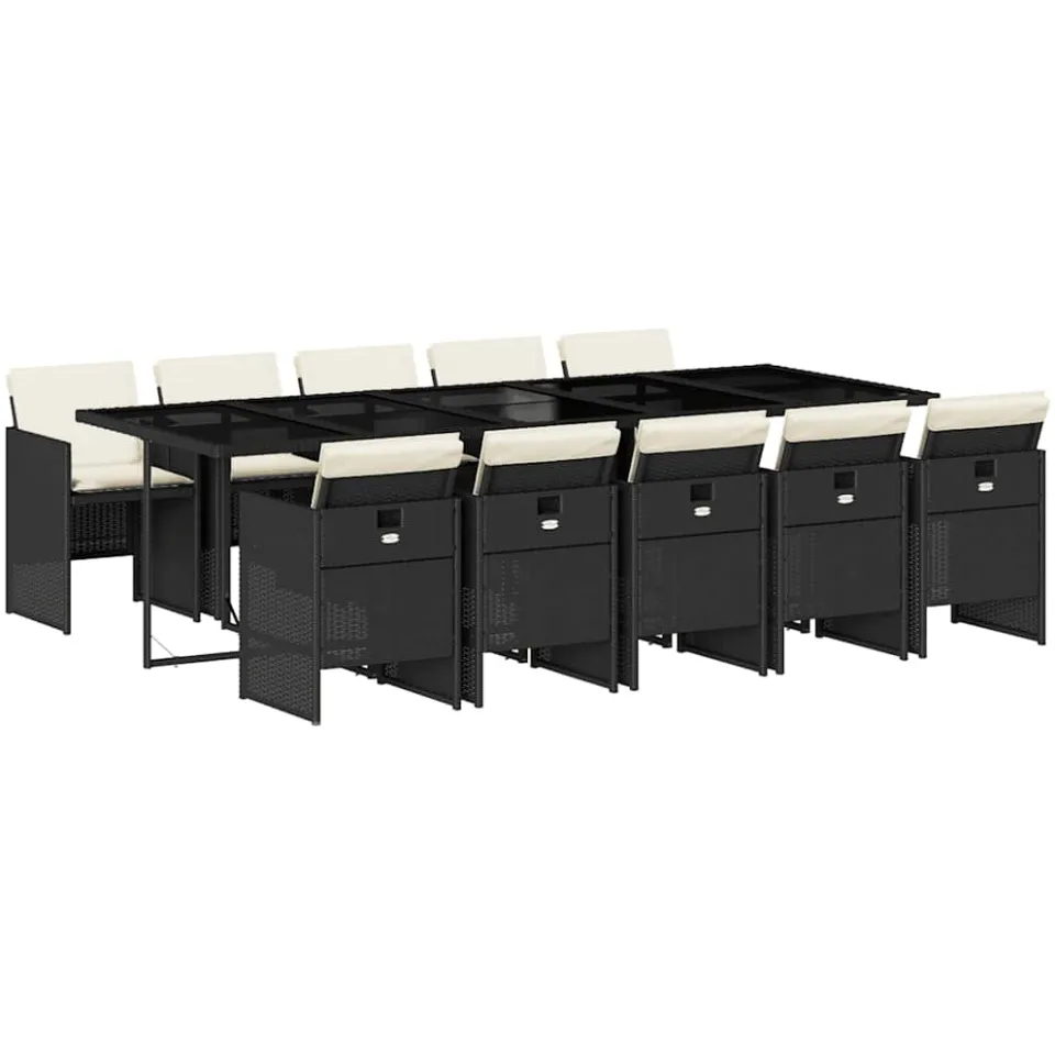 vidaXL 11-delige Tuinset met kussens poly rattan zwart, foto 3