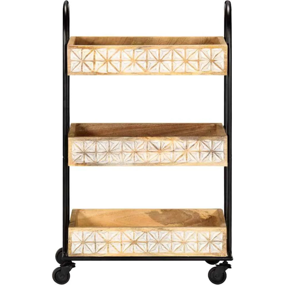 vidaXL Keukentrolley 3-laags 46x30x76 cm massief mangohout Bruin