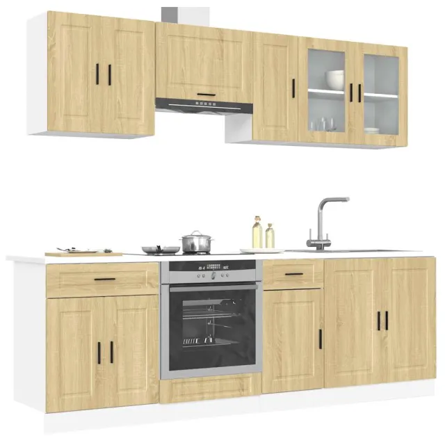 vidaXL 8-delige Keukenkastenset Porto bewerkt hout sonoma eikenkleur Bruin