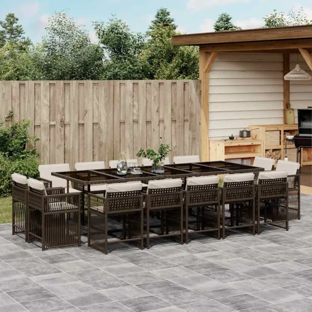 vidaXL 15-delige Tuinset met kussens poly rattan bruin, foto 2