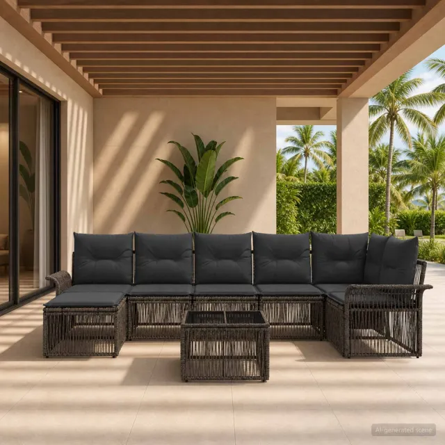 vidaXL Tuinbankenset 8 st Grijs poly rattan, foto 2