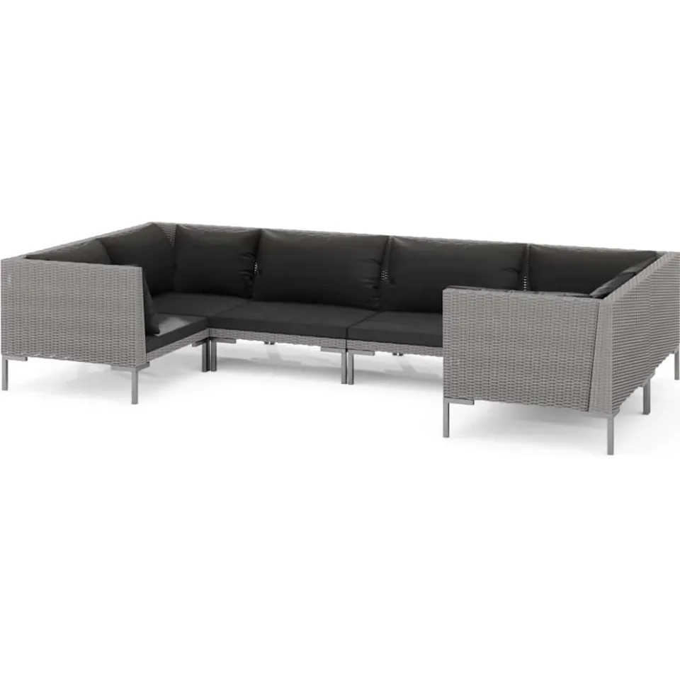 vidaXL 6-delige Loungeset met kussens poly rattan donkergrijs grijs, foto 3