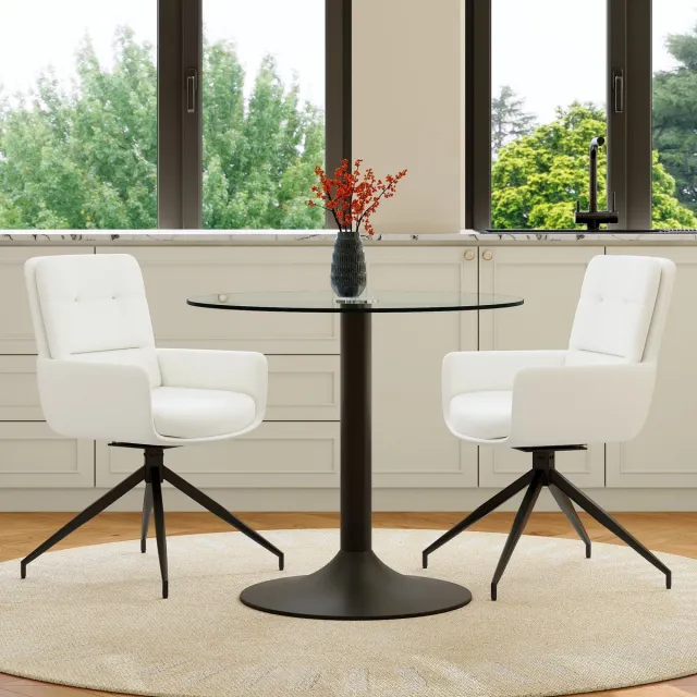 MODENUIT Eettafelset Rond 85 cm - 360° Draaistoelen - Voor Eetkamer En Woonruimte - Glas En Metaal - Zwart Wit Zwart, Transparant, Wit
