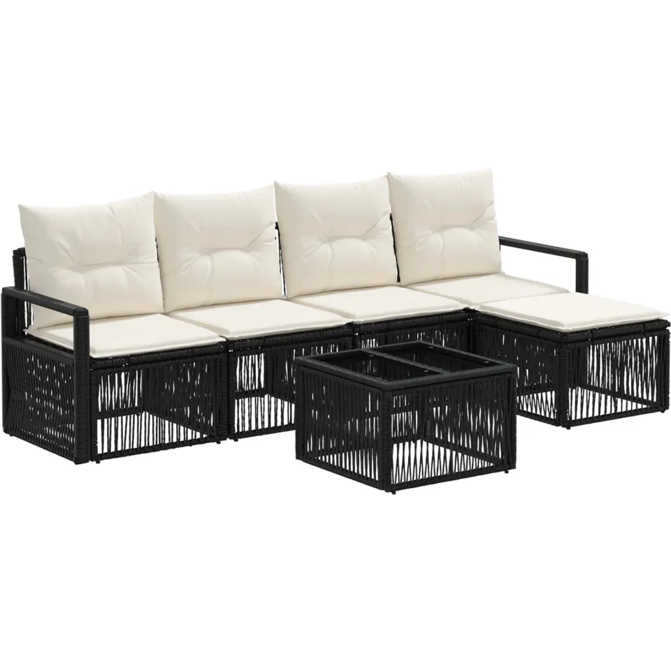 vidaXL Tuinbankenset 6 st Zwart poly rattan, foto 3