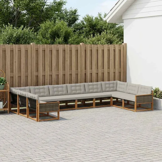 vidaXL Buiten bankenset 10 st 10-zits Naturel en lichtgrijs Bruin
