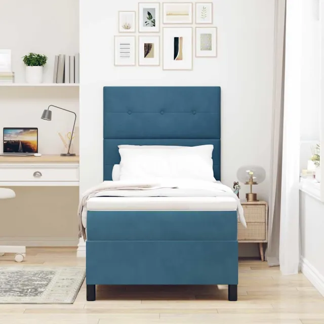 vidaXL LED Box Spring Bed Donkerblauw 80 x 200 cm Fluweel